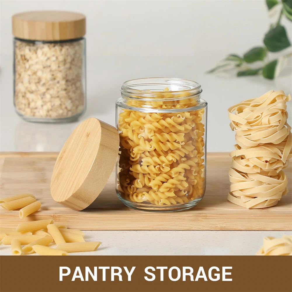 4Pack Glass Jars with Airtight Lid 16Oz over Night Oats Container with Bamboo Lids Glass Snack Storage Salad Jars ,Yogurt, Sugar