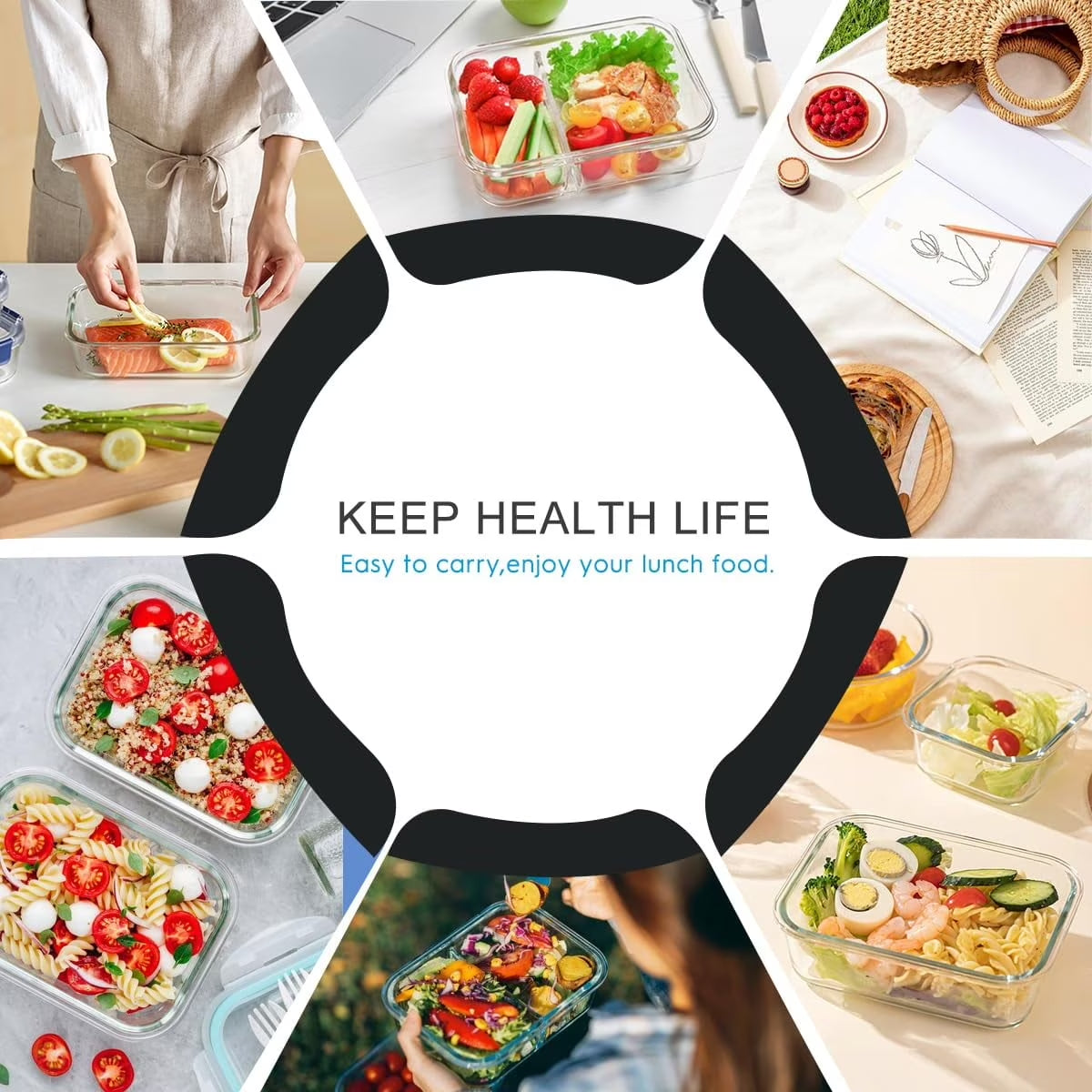 42 Pcs Glass Food Storage Containers Set with Snap Locking Lids, 21 Containers & 21 Lids, Glass Meal Prep Lunch Box Containers, Black