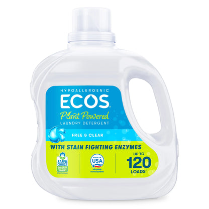 Hypoallergenic Liquid Laundry Detergent, Free & Clear for Sensitive Skin, 120 Loads, 110Oz
