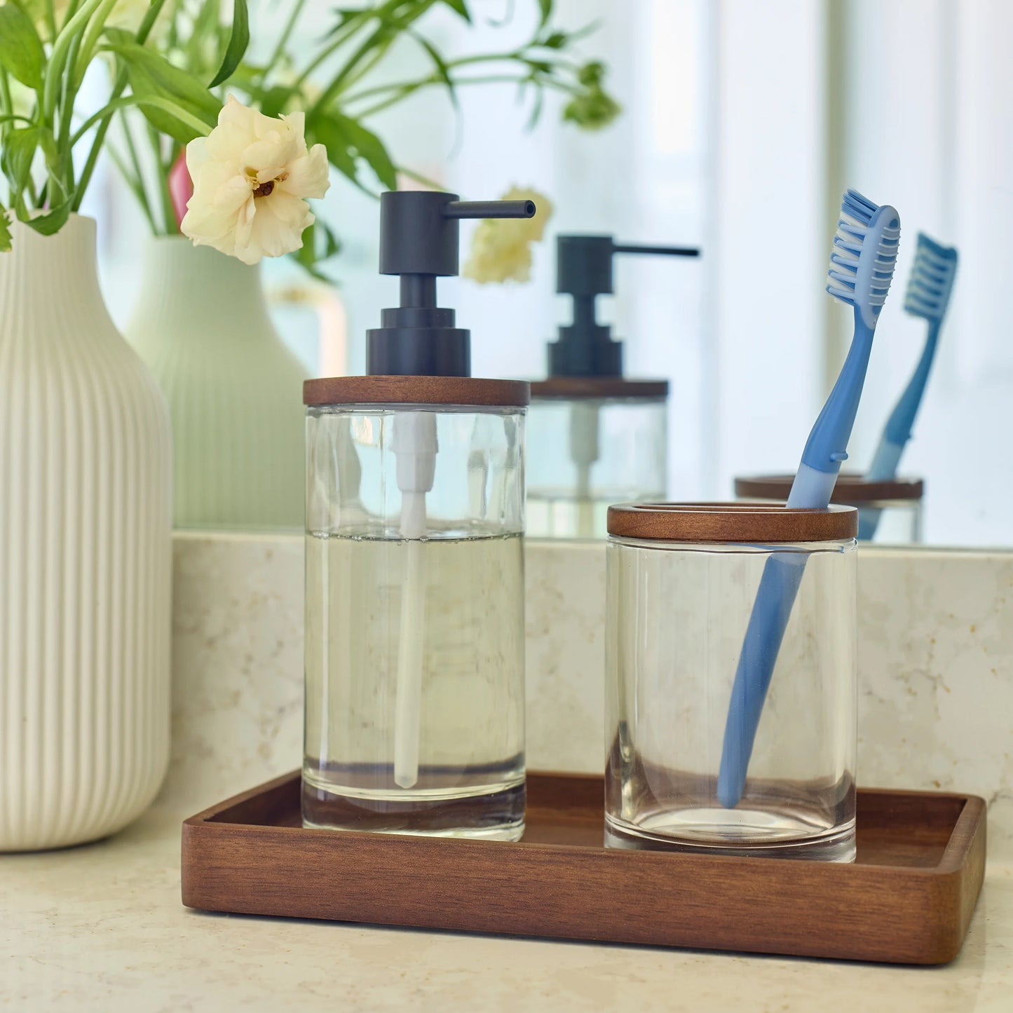 Acacia Wood Tray Organizer, Walnut