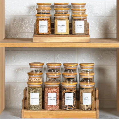 12Pcs Glass Spice Jars with Bamboo Airtight Lids 6.5Oz Small Food Storage Containers for Kitchen, Seasoning, Coffee, Herb