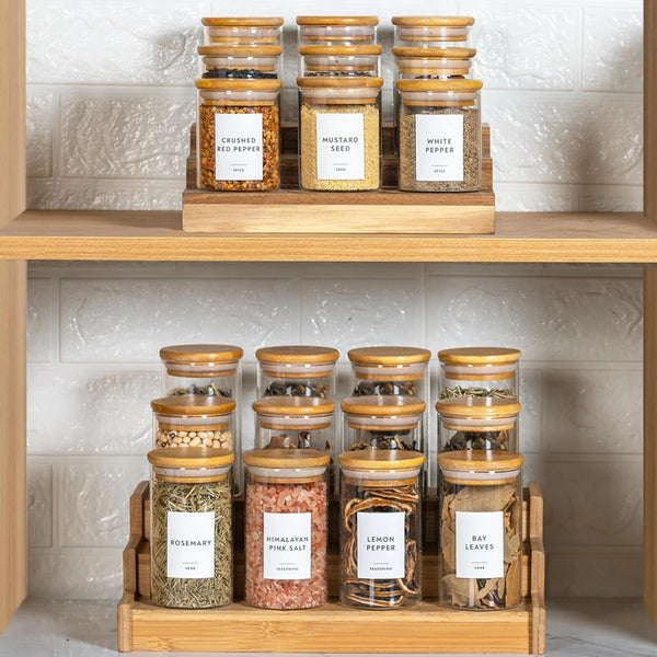 12Pcs Glass Spice Jars with Bamboo Airtight Lids 6.5 oz