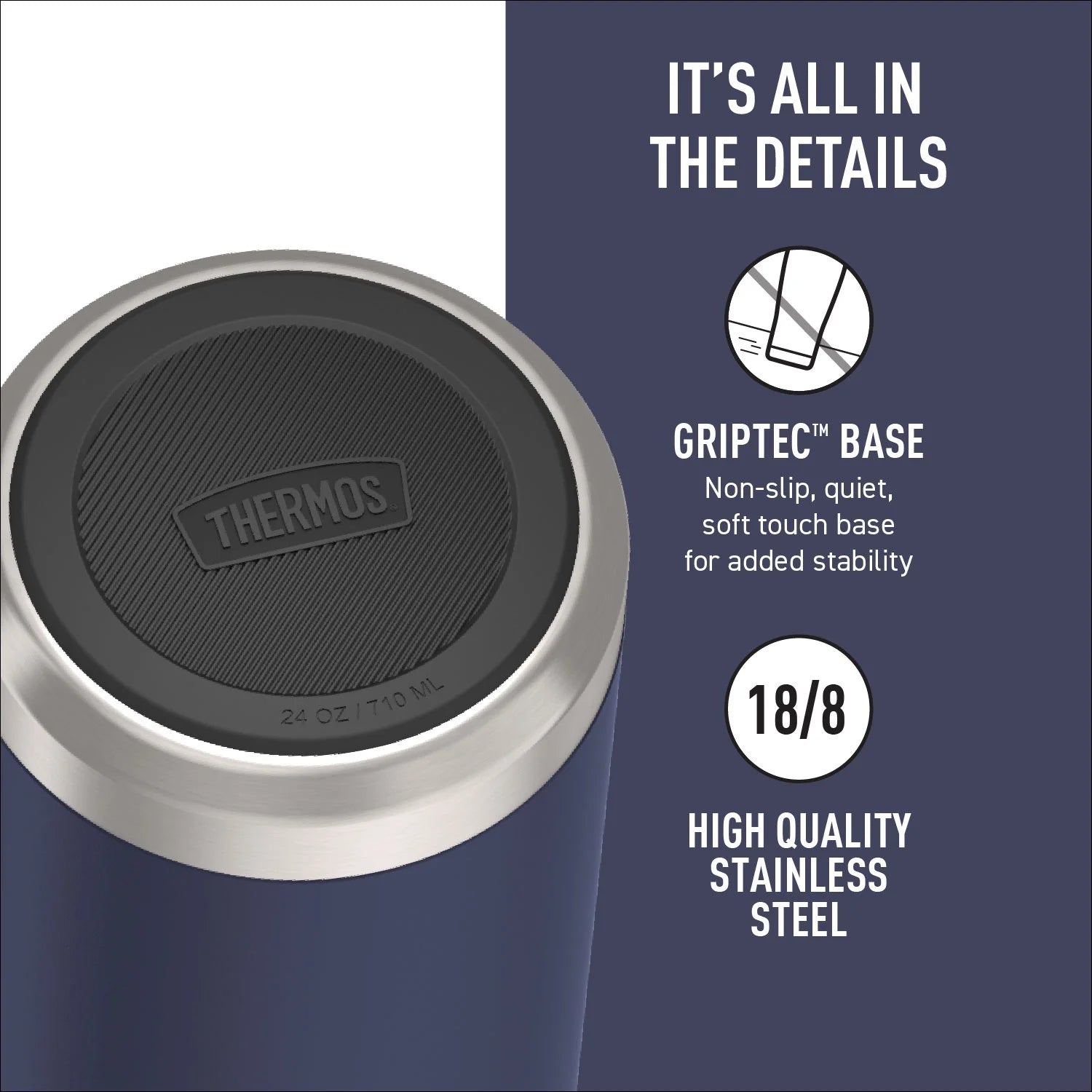 Stainless Steel Insulated Food Jar with Spoon, 24Oz, Mystical Navy