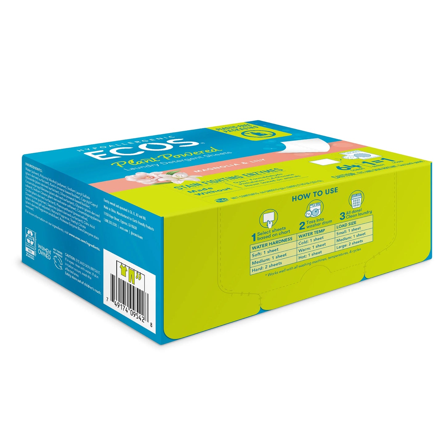 Hypoallergenic Laundry Detergent Sheets for Sensitive Skin, Magnolia & Lily, 64 Ct