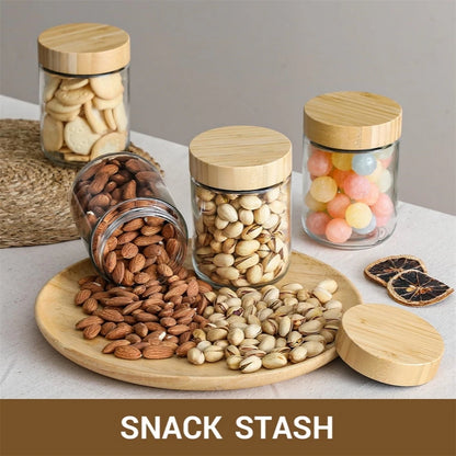 4Pack Glass Jars with Airtight Lid 16Oz over Night Oats Container with Bamboo Lids Glass Snack Storage Salad Jars ,Yogurt, Sugar