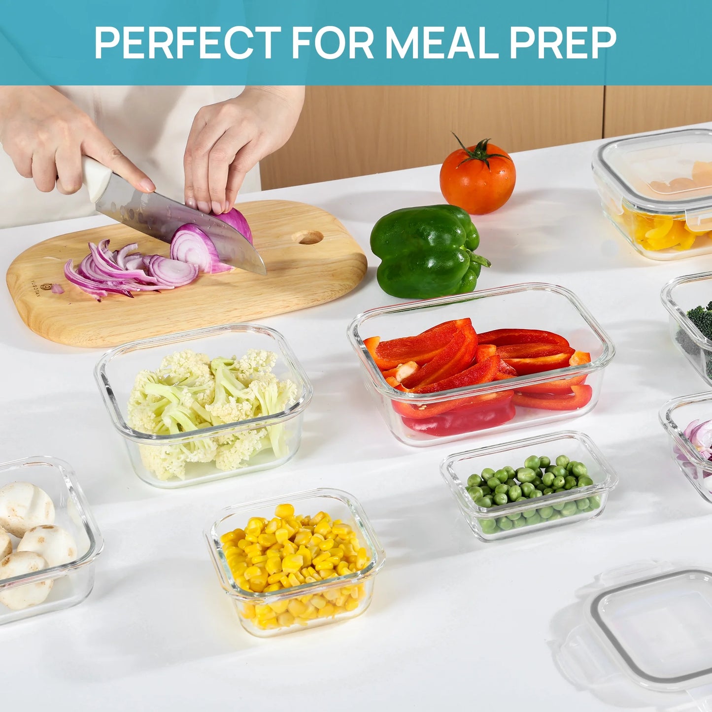 7Pcs Glass Storage Container Set with Lids,  Meal Prep Containers, Airtight Bento Boxes, Gray
