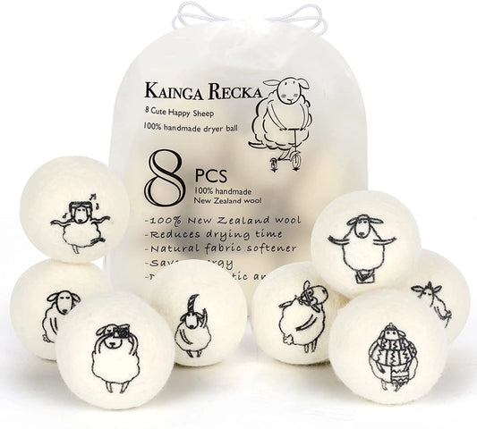 Wool Dryer Balls, 8 Pack, Organic Dryer Balls, 100% New Zealand Wool Handmade Chemical-Free Eco Dryer Balls - anti Static-