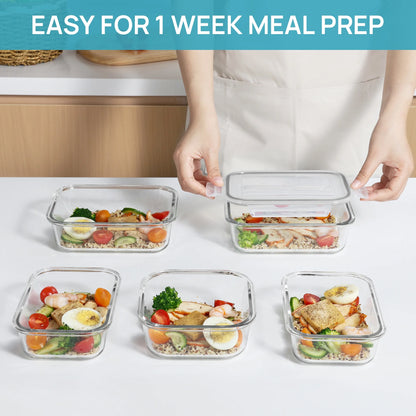 7Pcs Glass Storage Container Set with Lids,  Meal Prep Containers, Airtight Bento Boxes, Gray