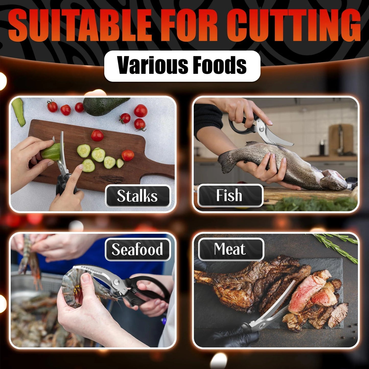 Heavy Duty Poultry Shears – Stainless Steel Meat Scissors Heavy Duty Ergonomic Kitchen Shears for Food Vegetables Seafood & Bones – High Wear Resistance & Thick Spring for Easy Cutting