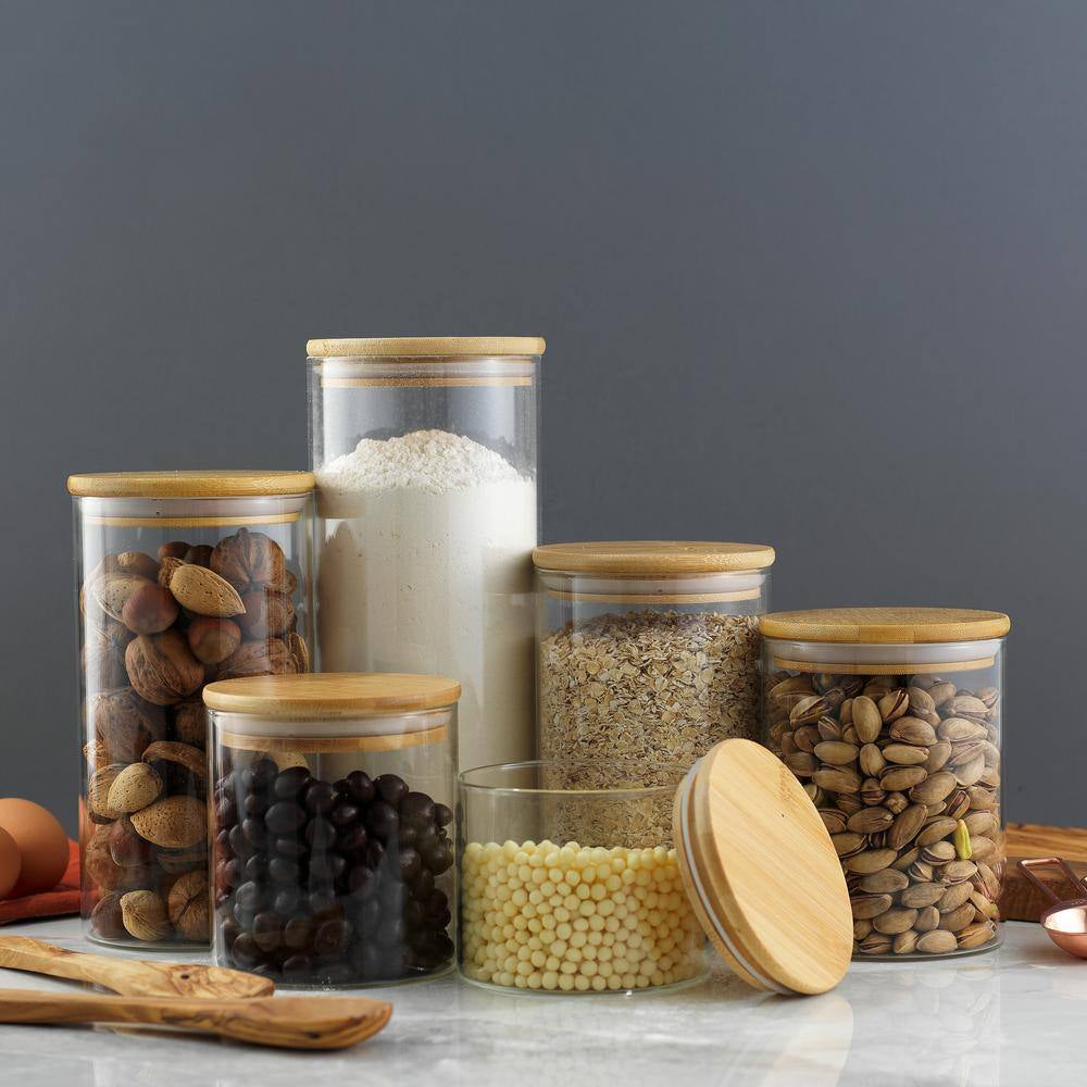 Joyful 6-Piece Kitchen Storage Jars with Airtight Bamboo Clamp Lids