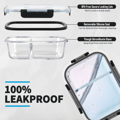 42 Pcs Glass Food Storage Containers Set with Snap Locking Lids, 21 Containers & 21 Lids, Glass Meal Prep Lunch Box Containers, Black