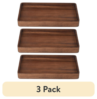 (3 Pack)  Acacia Wood Tray Organizer, Walnut