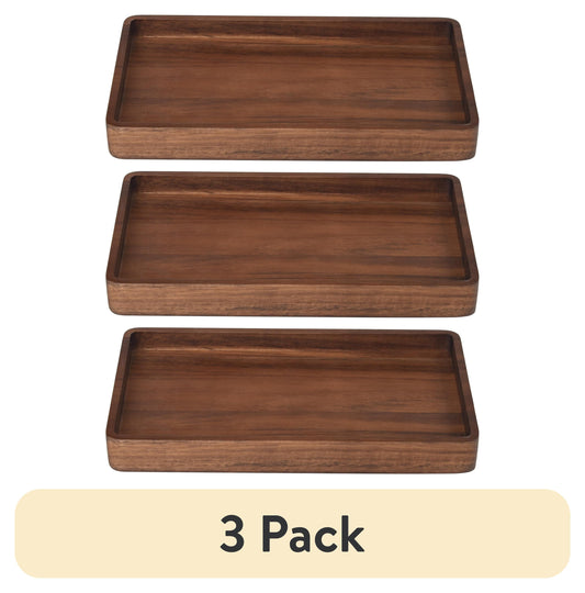 (3 Pack)  Acacia Wood Tray Organizer, Walnut