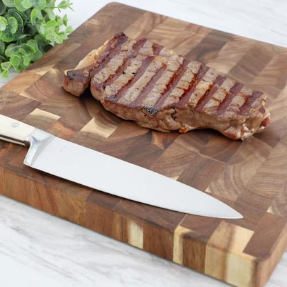 13.75 In. Square Thick Acacia Wood Serving and Cutting Butcher Board