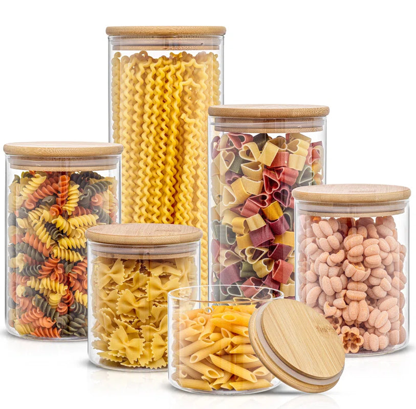 6-Piece Glass Storage Jars with Airtight Lids