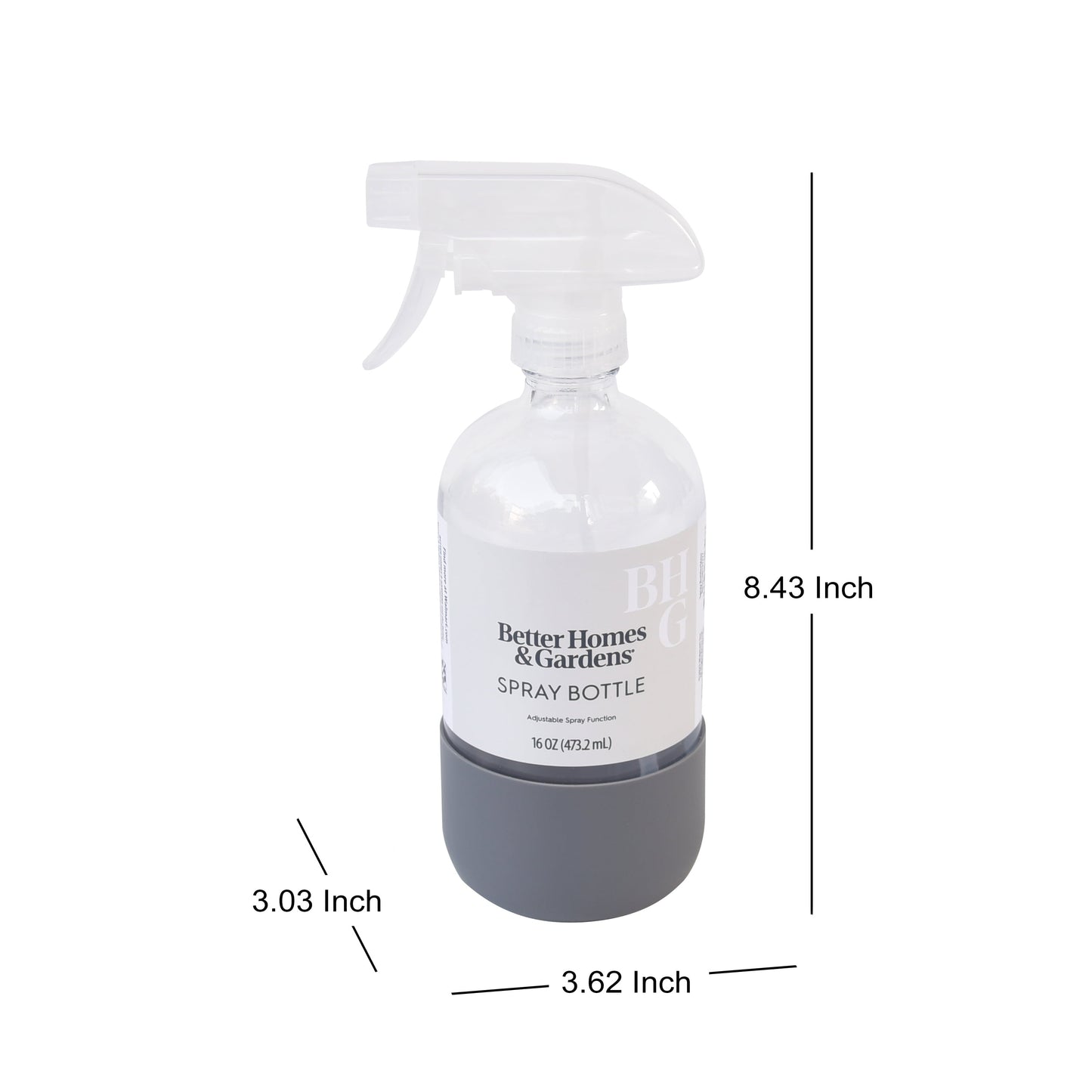 (3 Pack)  Clear Reuseable Glass Spray Bottle with Rubber Bottom, 16 Oz.