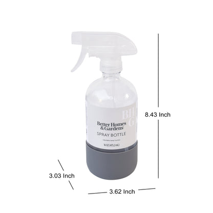 (3 Pack)  Clear Reuseable Glass Spray Bottle with Rubber Bottom, 16 Oz.