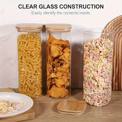 2/4 Pack-1450Ml Square Glass Jars, Glass Storage Containers with Lids, Wide-Mouth Pasta Jars, Kitchen Storage Jars, Storage for Pasta, Grains, Oats, Sugar, Cookies, Beans, Airtight Glass Jar Set, Kitchen Organization and Storage