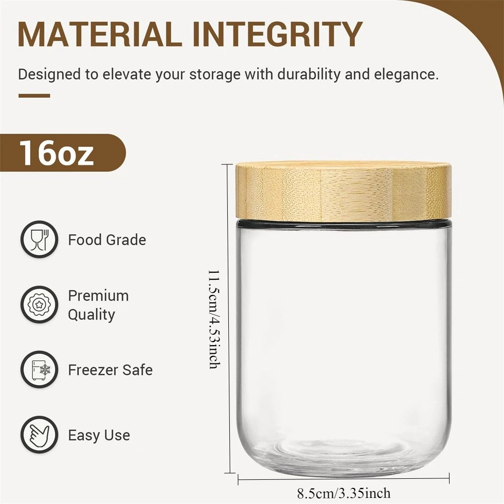 4Pack Glass Jars with Airtight Lid 16Oz over Night Oats Container with Bamboo Lids Glass Snack Storage Salad Jars ,Yogurt, Sugar