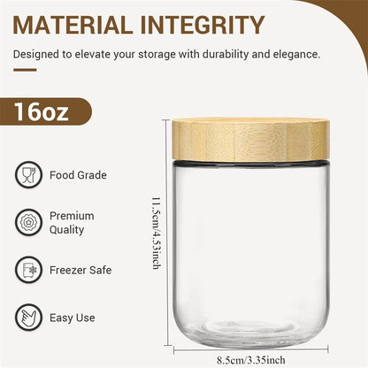 4Pack Glass Jars with Airtight Lid 16Oz over Night Oats Container with Bamboo Lids Glass Snack Storage Salad Jars ,Yogurt, Sugar