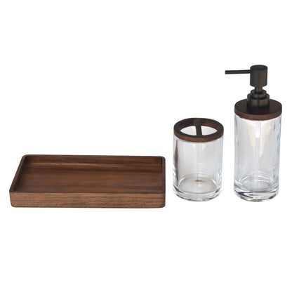 (3 Pack)  Acacia Wood Tray Organizer, Walnut