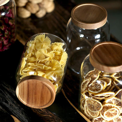 2 Pack Large Glass Food Storage Jar with Airtight Wooden Lid 66 FL Oz(1950Ml)