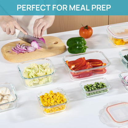 7 Pack Glass Food Storage Containers, Meal Prep, Airtight Bento Boxes with Leak Proof Locking Lids,Colorful