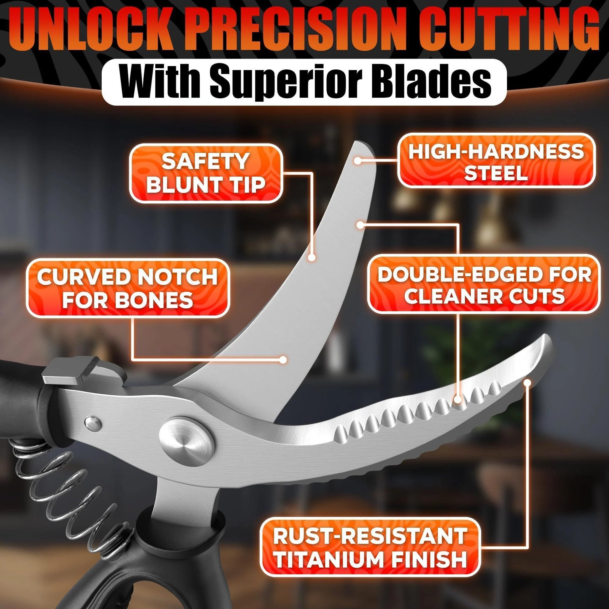 Heavy Duty Poultry Shears – Stainless Steel Meat Scissors Heavy Duty Ergonomic Kitchen Shears for Food Vegetables Seafood & Bones – High Wear Resistance & Thick Spring for Easy Cutting