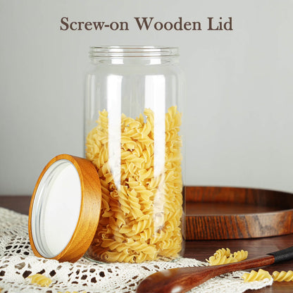41 Oz Cookie Jar and Container with Wood Lids and Screw Feature,1400Ml Wide Mouth Pantry Kitchen Storage Jar