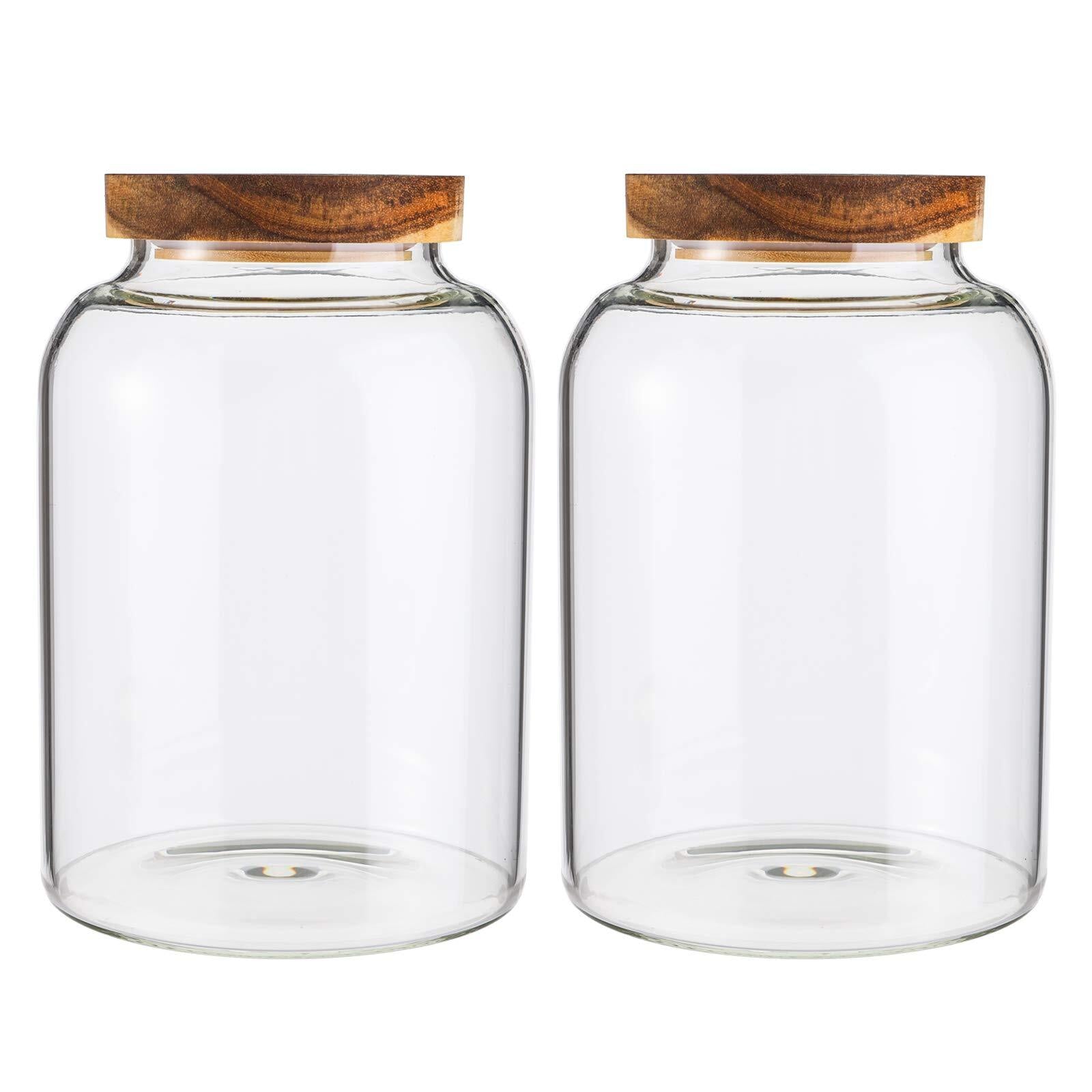 2 Pack Large Glass Food Storage Jar with Airtight Wooden Lid 66 FL Oz(1950Ml)