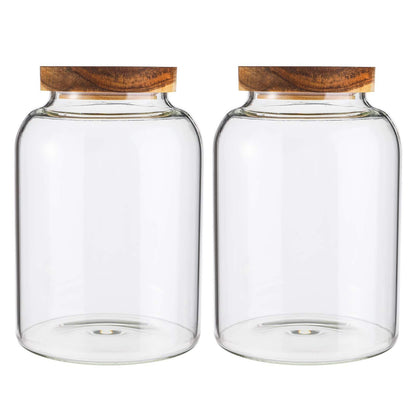 2 Pack Large Glass Food Storage Jar with Airtight Wooden Lid 66 FL Oz(1950Ml)
