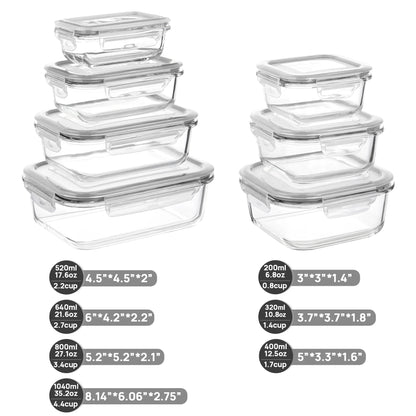 7Pcs Glass Storage Container Set with Lids,  Meal Prep Containers, Airtight Bento Boxes, Gray