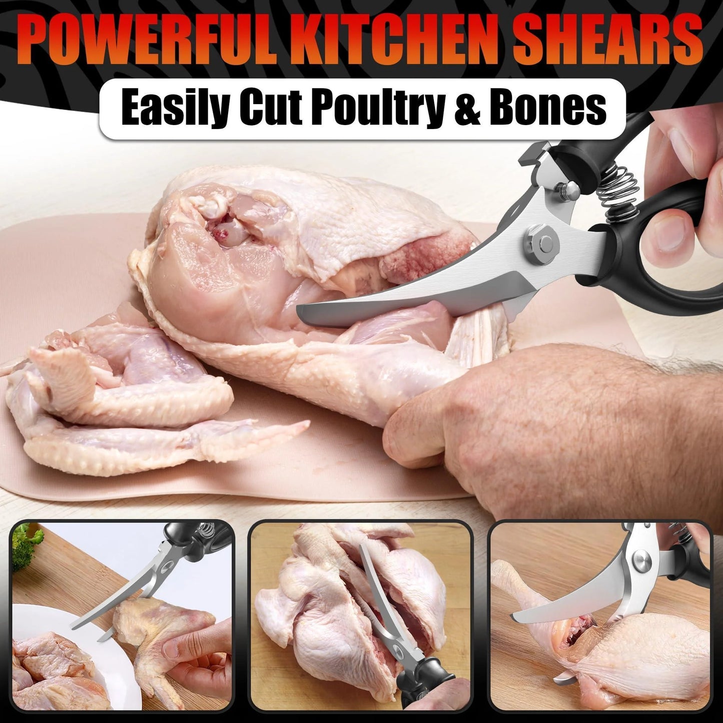Heavy Duty Poultry Shears – Stainless Steel Meat Scissors Heavy Duty Ergonomic Kitchen Shears for Food Vegetables Seafood & Bones – High Wear Resistance & Thick Spring for Easy Cutting
