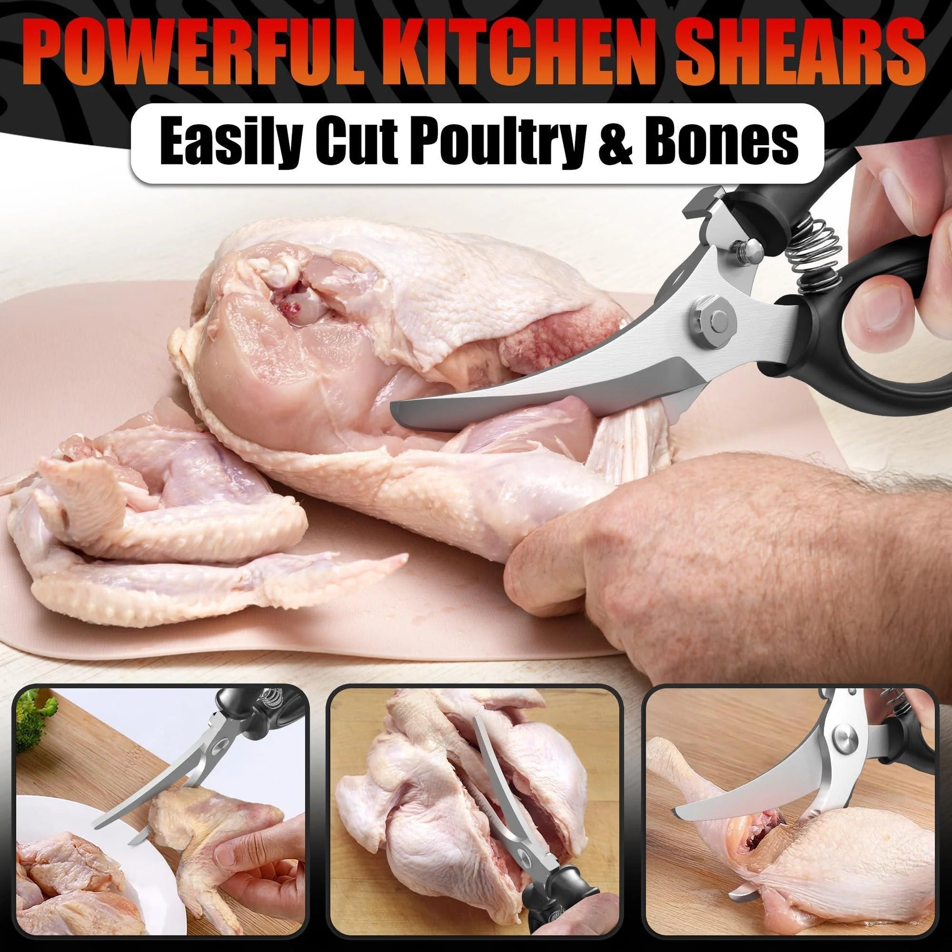 Heavy Duty Poultry Shears – Stainless Steel Meat Scissors Heavy Duty Ergonomic Kitchen Shears for Food Vegetables Seafood & Bones – High Wear Resistance & Thick Spring for Easy Cutting