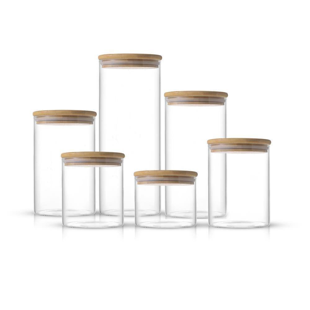 Joyful 6-Piece Kitchen Storage Jars with Airtight Bamboo Clamp Lids