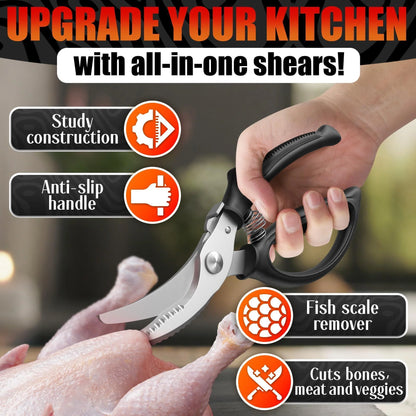 Heavy Duty Poultry Shears – Stainless Steel Meat Scissors Heavy Duty Ergonomic Kitchen Shears for Food Vegetables Seafood & Bones – High Wear Resistance & Thick Spring for Easy Cutting