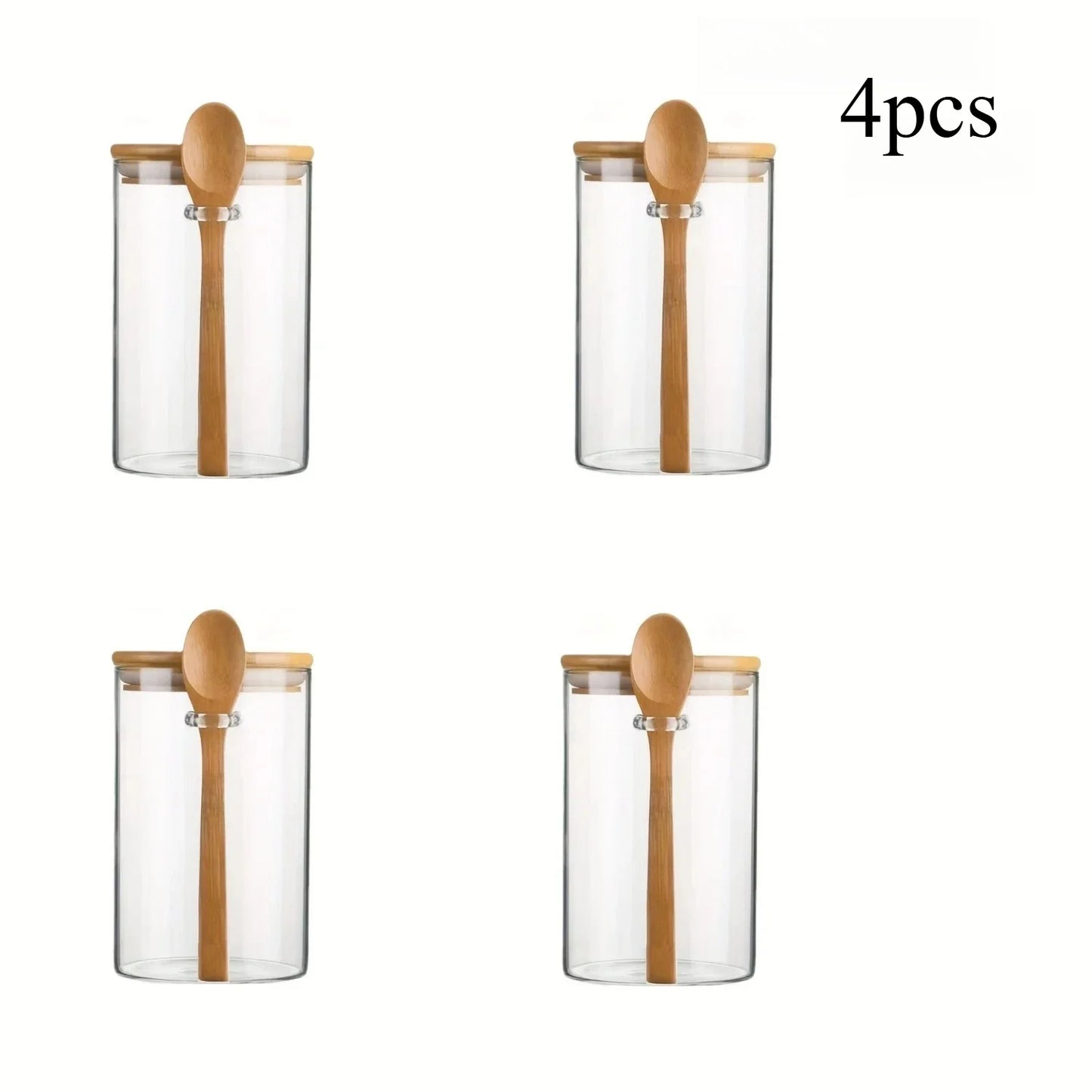 280Ml Airtight Glass Jars with Bamboo Lids and Spoons 18Oz Transparent Glass Bulk Food Storage Jar for Spices, Beans, Tea