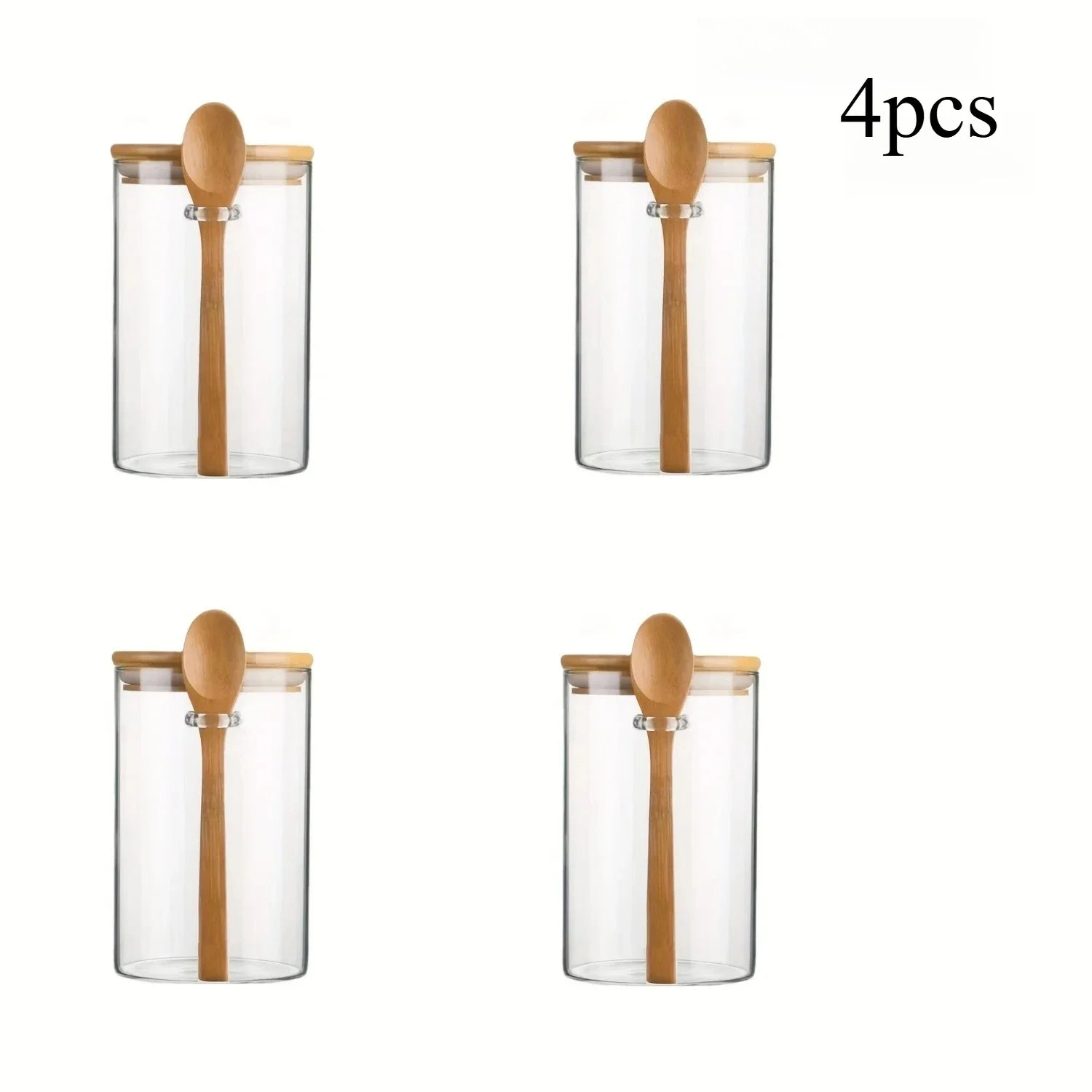 280Ml Airtight Glass Jars with Bamboo Lids and Spoons 18Oz Transparent Glass Bulk Food Storage Jar for Spices, Beans, Tea