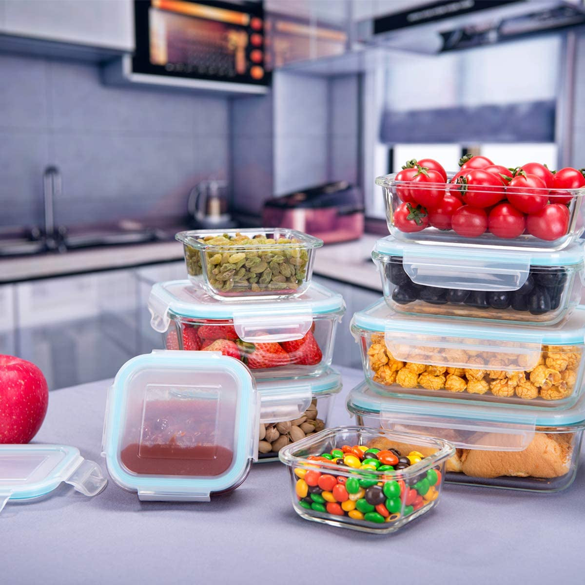 18 Piece Glass Food Storage Containers with Lids, Glass Meal Prep Containers, Food Storage Containers for Food Storage, BPA Free & Leak Proof (9 Lids & 9 Containers)