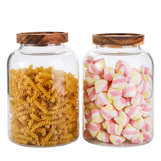 2 Pack Large Glass Food Storage Jar with Airtight Wooden Lid 66 FL Oz(1950Ml)