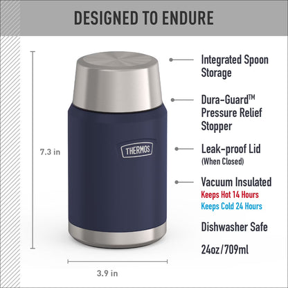 Stainless Steel Insulated Food Jar with Spoon, 24Oz, Mystical Navy