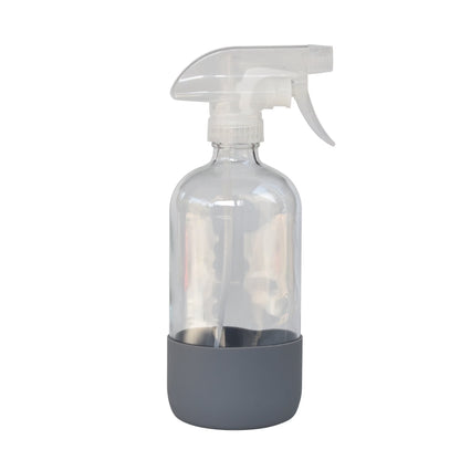 (3 Pack)  Clear Reuseable Glass Spray Bottle with Rubber Bottom, 16 Oz.