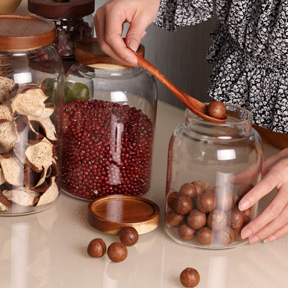 2 Pack Large Glass Food Storage Jar with Airtight Wooden Lid 66 FL Oz(1950Ml)