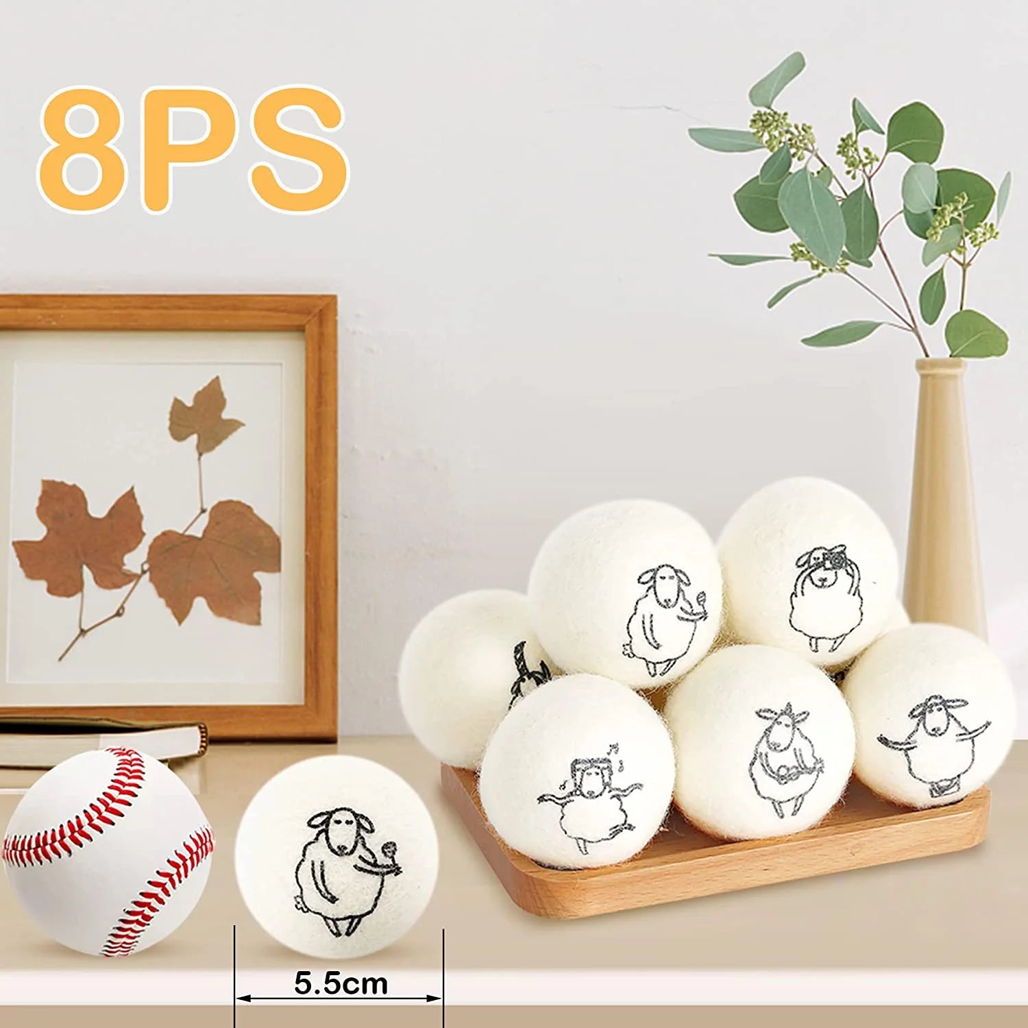 Wool Dryer Balls, 8 Pack, Organic Dryer Balls, 100% New Zealand Wool Handmade Chemical-Free Eco Dryer Balls - anti Static-