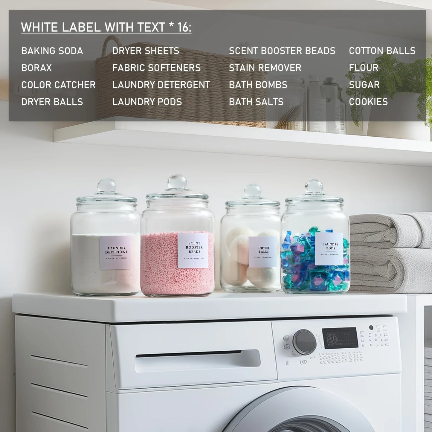 Glass Jars with Airtight Lids and Labels, Half Gallon Storage Containers with Spoons for Laundry Detergent, Pods, Scent Booster