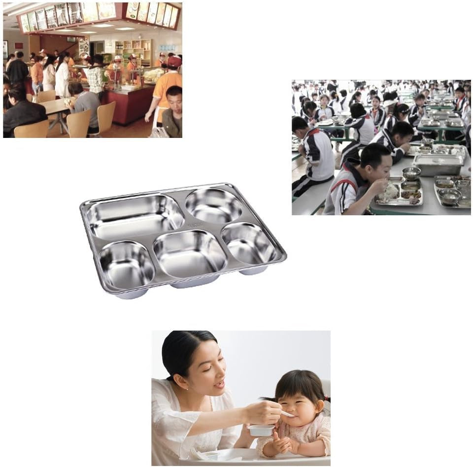 304 Stainless Steel Divided Plates with Lid for Adults Divided Dinner Tray 5 Sections Bento Lunch Box Divided Food Containers