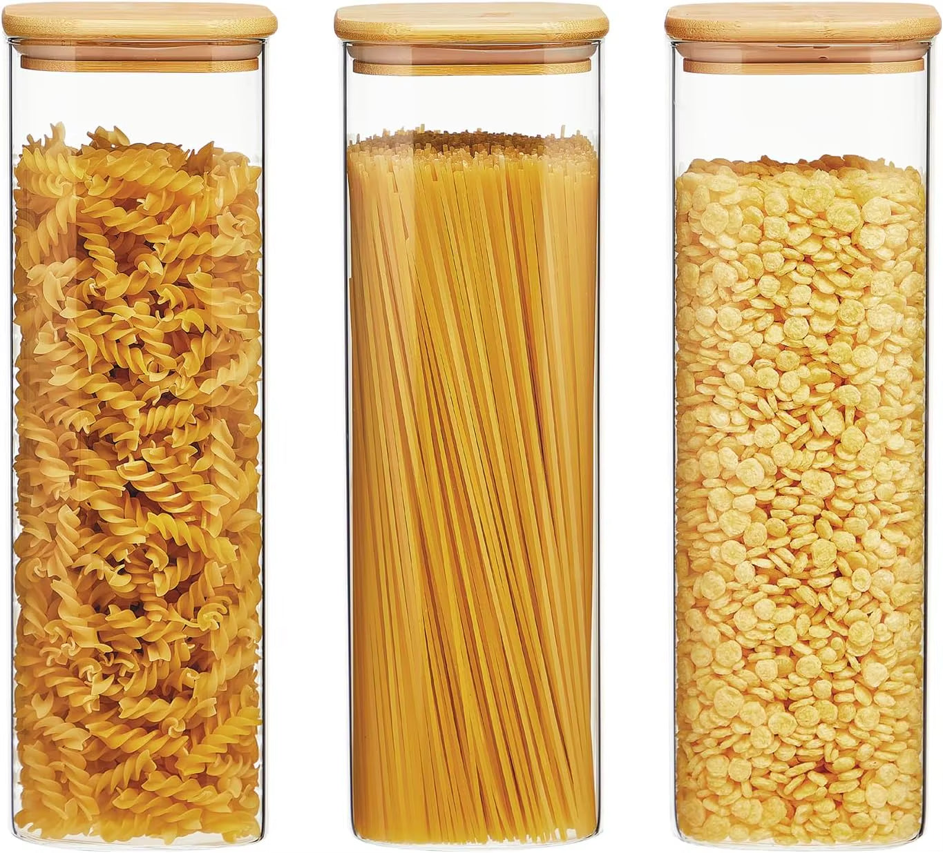 2/4 Pack-1450Ml Square Glass Jars, Glass Storage Containers with Lids, Wide-Mouth Pasta Jars, Kitchen Storage Jars, Storage for Pasta, Grains, Oats, Sugar, Cookies, Beans, Airtight Glass Jar Set, Kitchen Organization and Storage