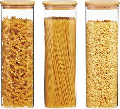 2/4 Pack-1450Ml Square Glass Jars, Glass Storage Containers with Lids, Wide-Mouth Pasta Jars, Kitchen Storage Jars, Storage for Pasta, Grains, Oats, Sugar, Cookies, Beans, Airtight Glass Jar Set, Kitchen Organization and Storage