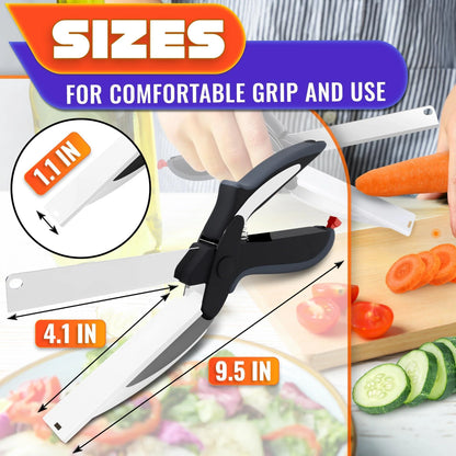 Kitchen Scissors for Food – 2 in 1 Cutting Board Scissors & Knife with Locking Mechanism & Stainless Steel Blades – Multifunctional Kitchen Shears for Effortless Chopping Slicing & Meal Prep
