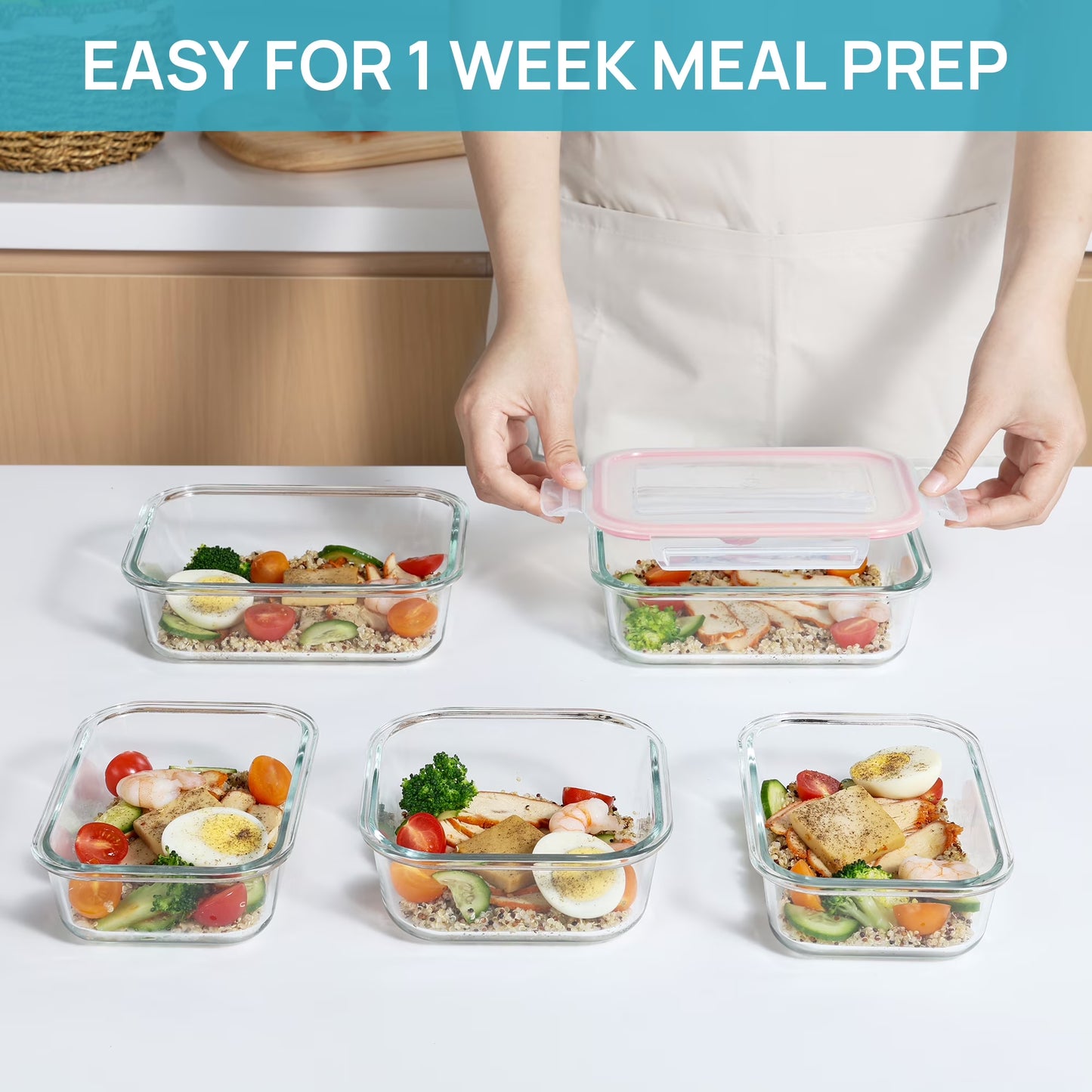 7 Pack Glass Food Storage Containers, Meal Prep, Airtight Bento Boxes with Leak Proof Locking Lids,Colorful